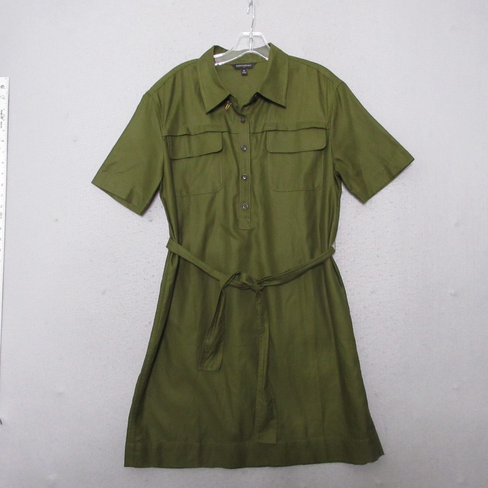 Banana Republic Shirt Dress Green Safari Utility Belted Timeless Classic Style